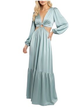 Altard State Blue Cutout Long-Sleeve Maxi Dress with Ring Detail XS